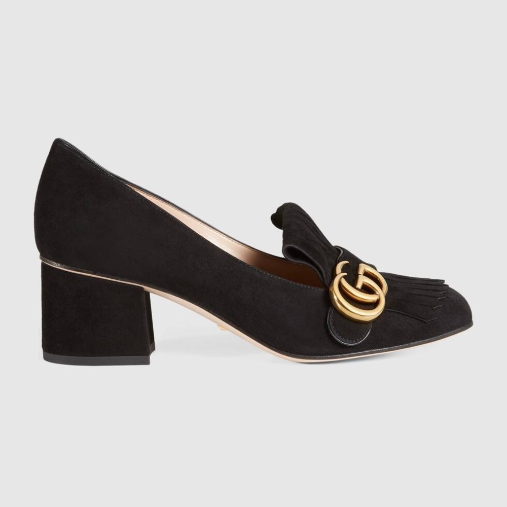 Gucci Marmont GG Suede Block Heel Pumps